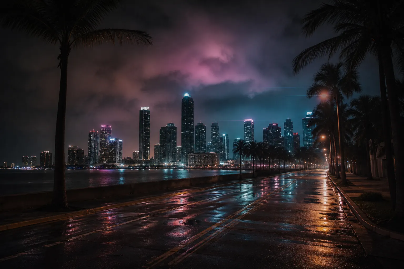 Coastal metropolis at night